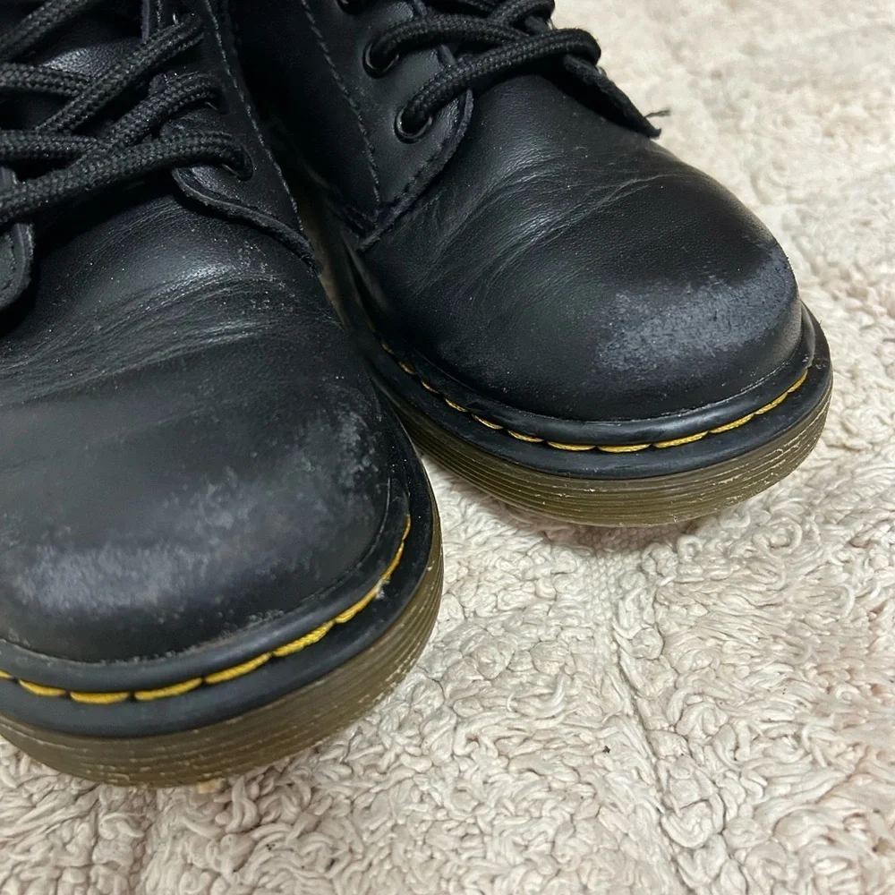Dr. Martens Black Kids Boots with Yellow Stitching